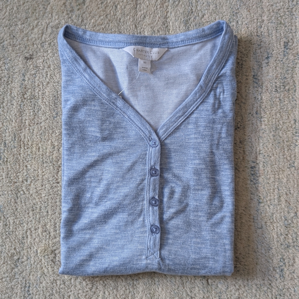 NWT Charter Club Soft Heather Blue Henley Pajama Set